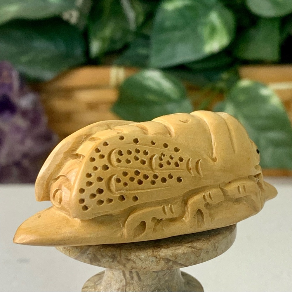 Vintage Netsuke Cicada Boxwood Carving Hand Carved Wood Insect Bug Figurine 2.7" - Picture 8 of 12